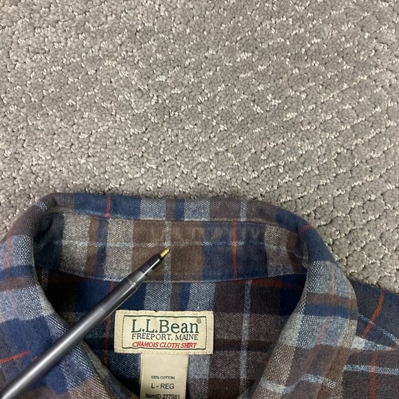 LL Bean Chamois Cloth Shirt Mens Large Brown Blue Gray Red Plaid Mix Button Down - Picture 4 of 8